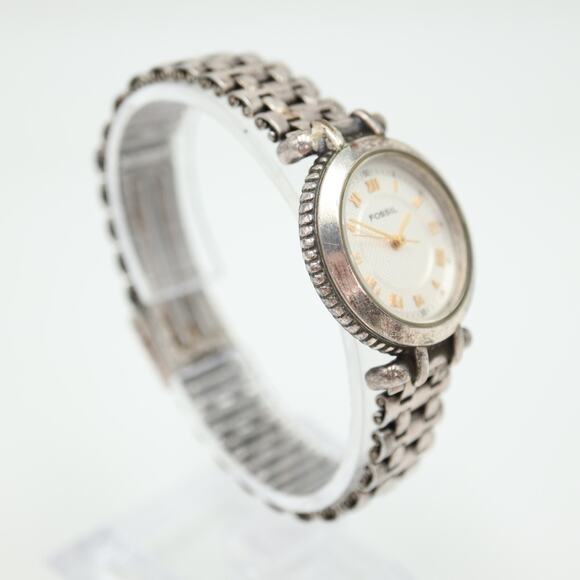 Vintage Fossil Womens Two Tone Watch 27mm Round Dial Steel Bracelet ES3589 Works - Picture 9 of 14
